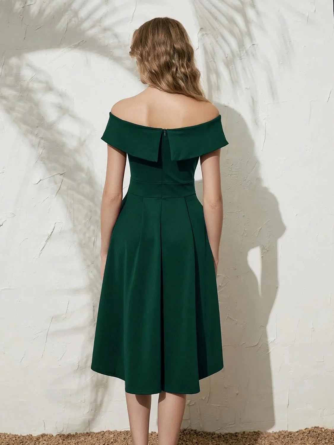 Женское элегантное платье миди A-силуэта с драпировкой, Dark Green — фото 2