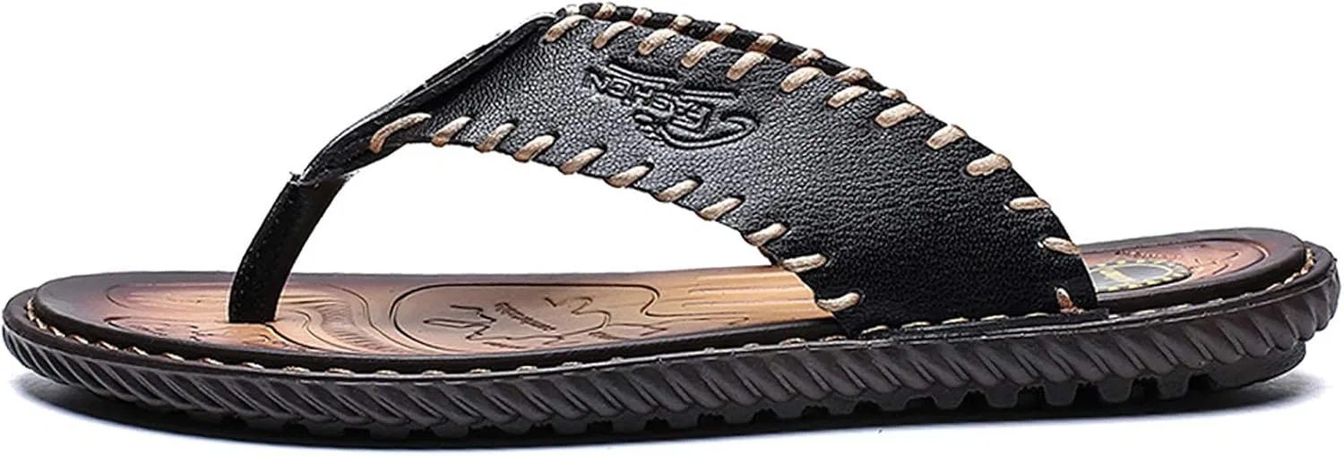 Сандалии мужские из кожи с резиновой подошвой, Black Sandals MXTSH — фото 2