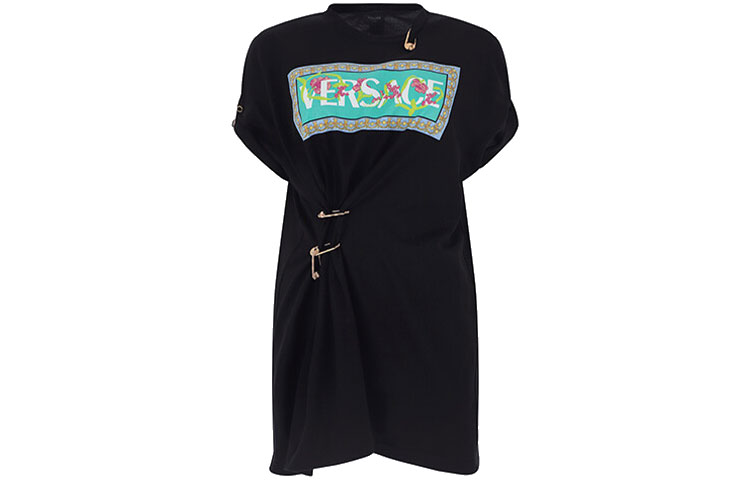 

VERSACE Платье с короткими рукавами, женское, черное