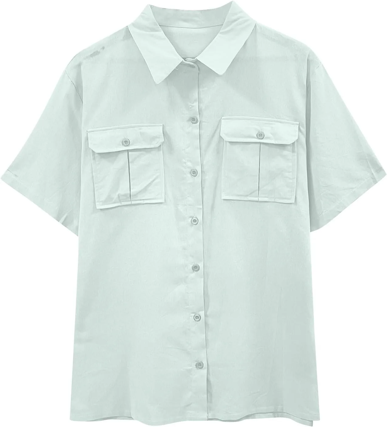 Мужская и женская хлопковая льняная рубашка с коротким рукавом Casual Uniex блузка на пуговицах для отпуска и пляжа футболка с двумя карманами Generic, серый