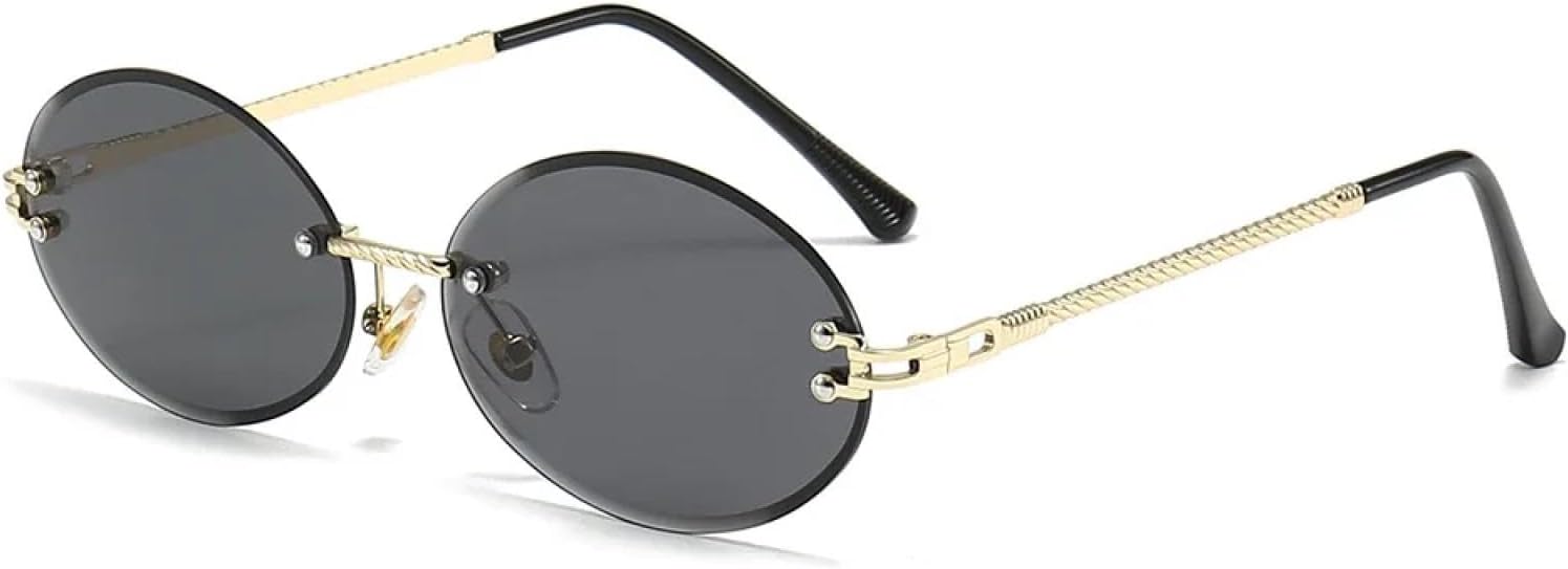 

Модные женские солнцезащитные очки без оправы овальной формы в стиле панк, мужские солнцезащитные очки для вождения, очки с защитой от УФ-излучения UV400 TKKTLLT, Gold Black