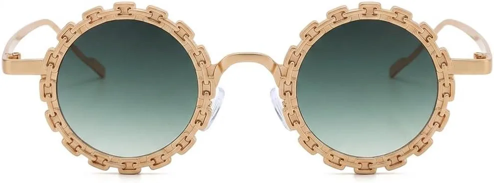 

Солнцезащитные очки Melrose Fashion в стиле 90-х, круглые, для женщин, с цветочным принтом, модные, для рейв-вечеринок, дискотек, фестивалей, ретро-панк, Gold/Green