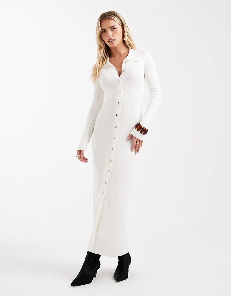 

Платье макси 4th & Reckless Petite из тонкого трикотажа с пуговицами на воротнике кремового цвета