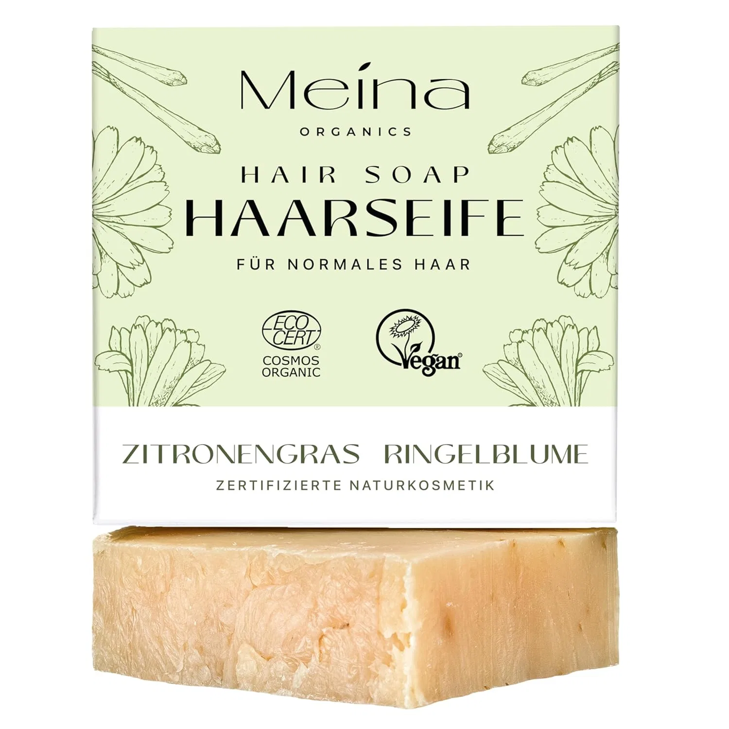 Твердый органический шампунь Meina Natural Cosmetics с лемонграссом и календулой, 80 г Meina