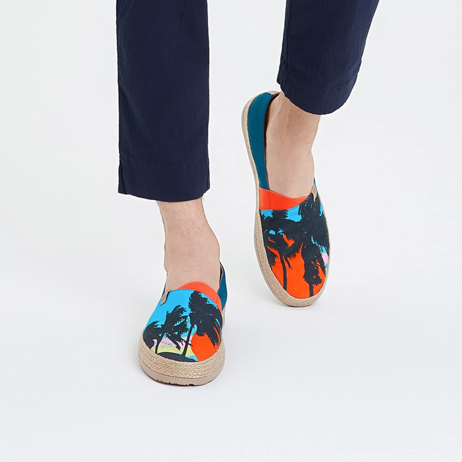 Мужские эспадрильи UIN Slip Ons- легкие прогулочные повседневные лоферы, удобные, с ручной росписью, серия Marbella, Marbellaⅰ-sunset Palm — фото 4