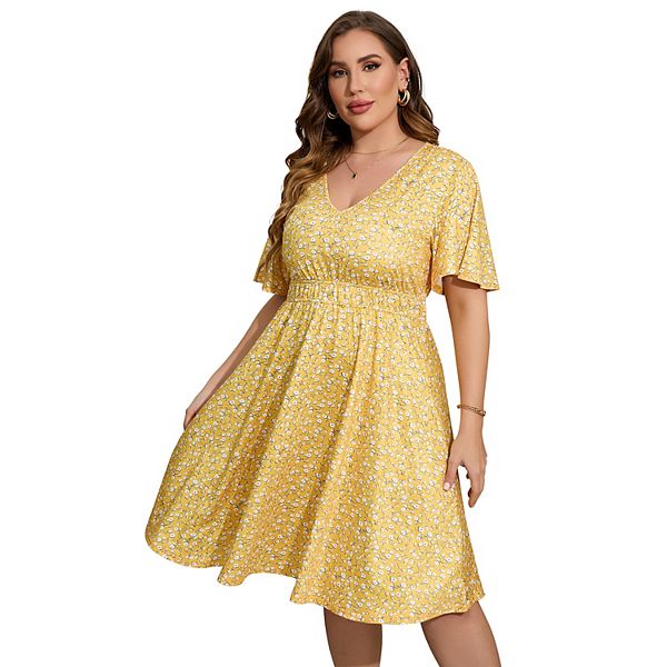 

Платье женское plus size с коротким рукавом и принтом Seoria, Yellow