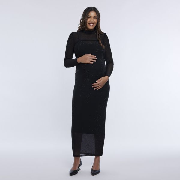 

Беременное платье-водолазка макси Motherhood, цвет black rhinestone