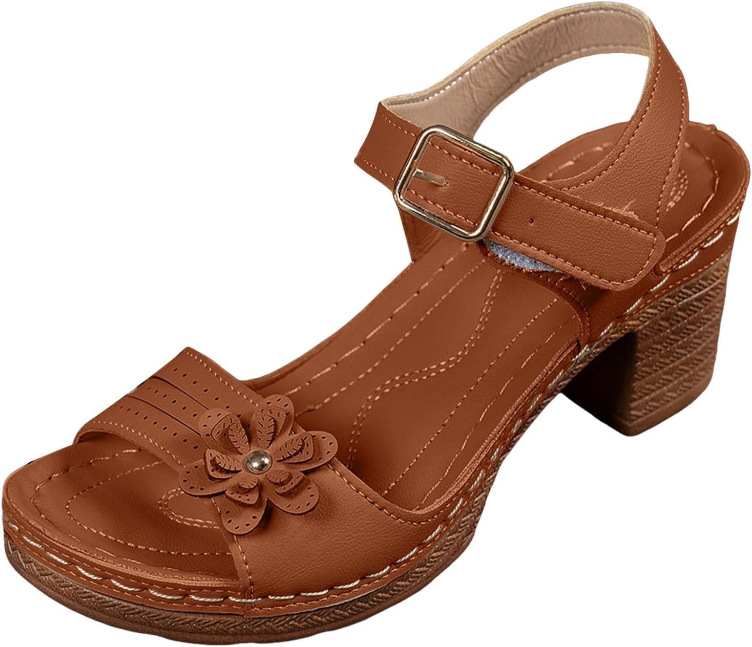 

Женские сандалии ZWRXW на платформе и танкетке с ремешком на щиколотке, открытым носком, цветочным узором и массивным каблуком, удобные сандалии для летнего повседневного и нарядного образа, коричневый
