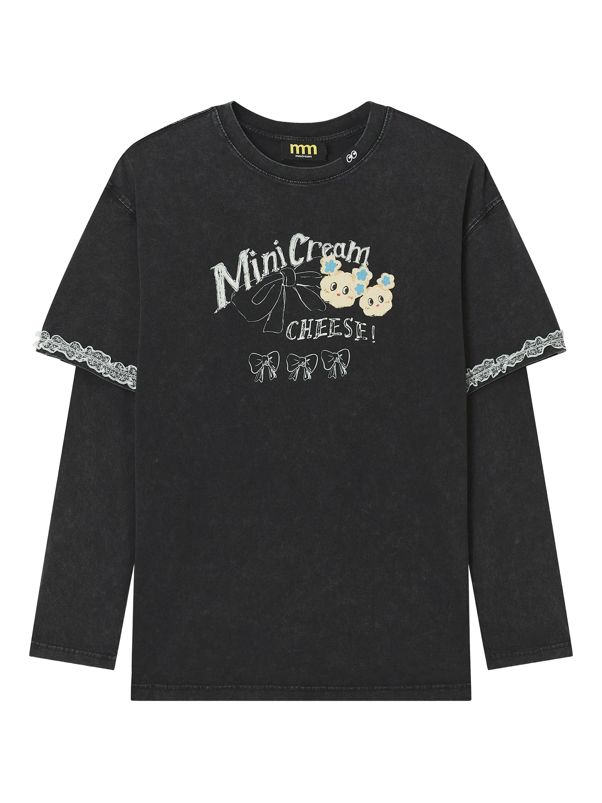 

Топ с длинными рукавами и кружевной отделкой Mini Cream, черный