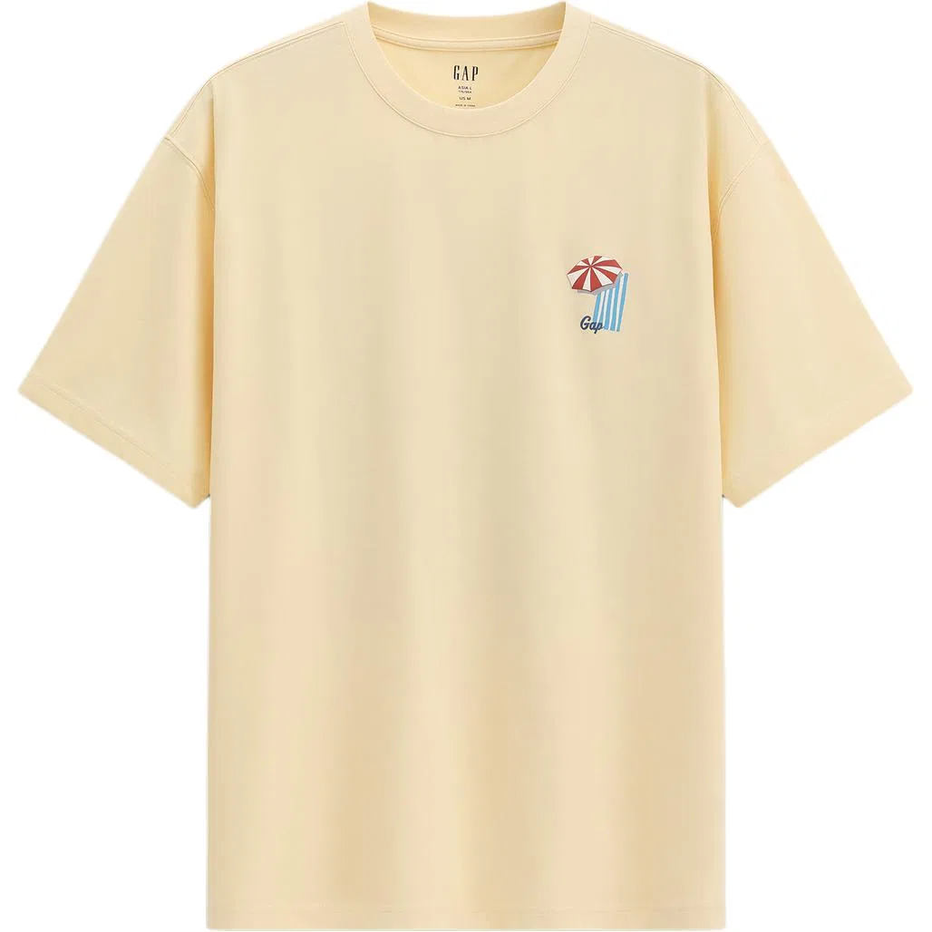 Футболка с круглым вырезом GAP Crew Neck бежево-серый — фото 3