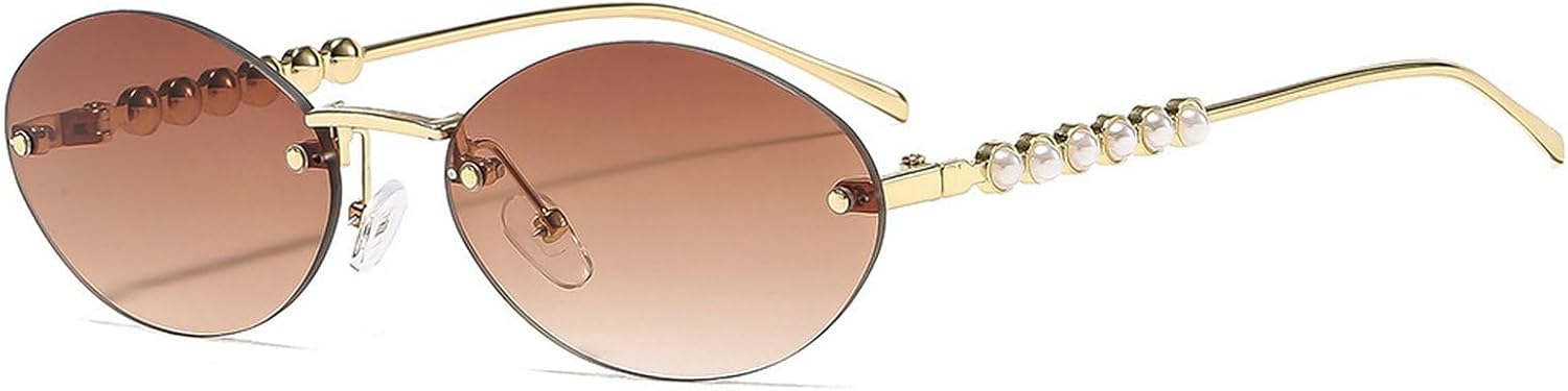 

Овальные солнцезащитные очки для женщин, модные, в маленькой оправе, роскошные, жемчужного цвета, стильные женские очки без оправы, защита от УФ-излучения UV400 mincl, C8