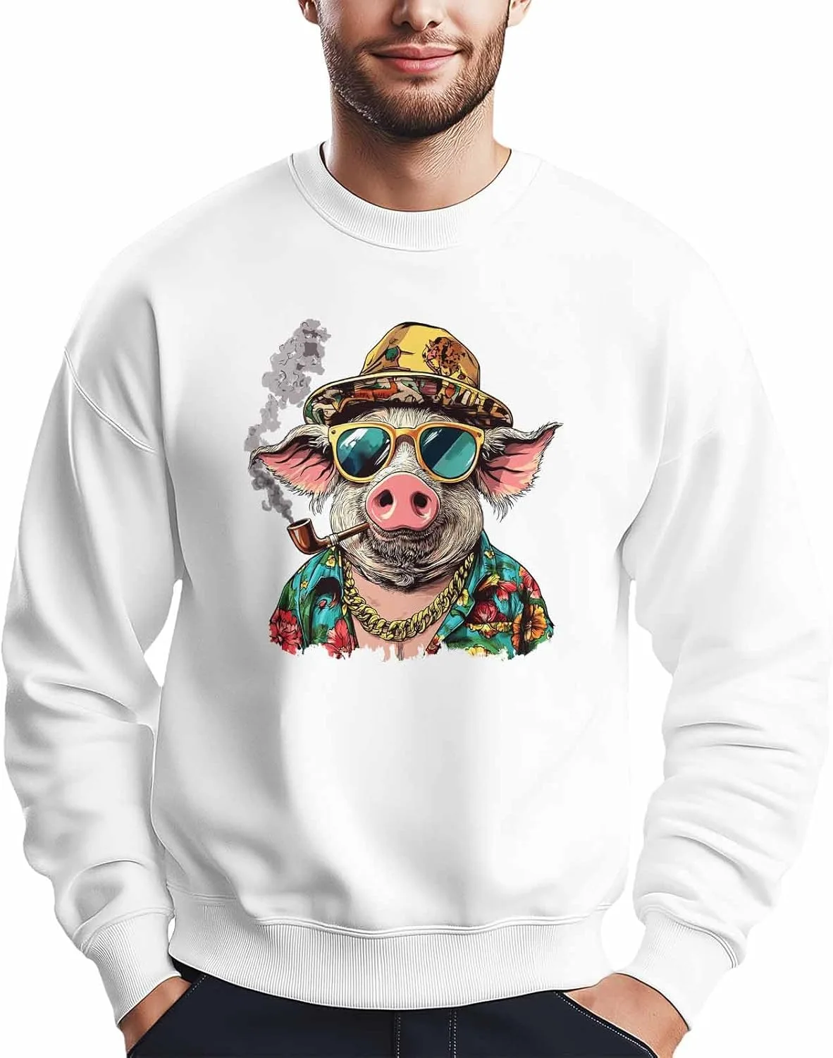 

Мужской свитшот с принтом "Weird Pig Having A Smoke", Crewneck, длинный рукав Winvebermior