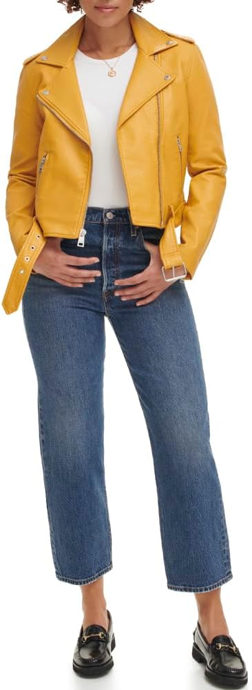 

Levi's Женская куртка-косуха из искусственной кожи с поясом, Gold