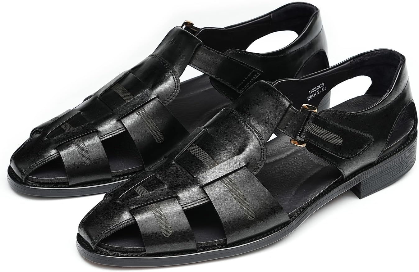 

Мужские сандалии Santimon из натуральной кожи - регулируемая пряжка, открытый носок, удобные и стильные для лета, повседневной носки, активного отдыха на свежем воздухе и комфорта на весь день, черный