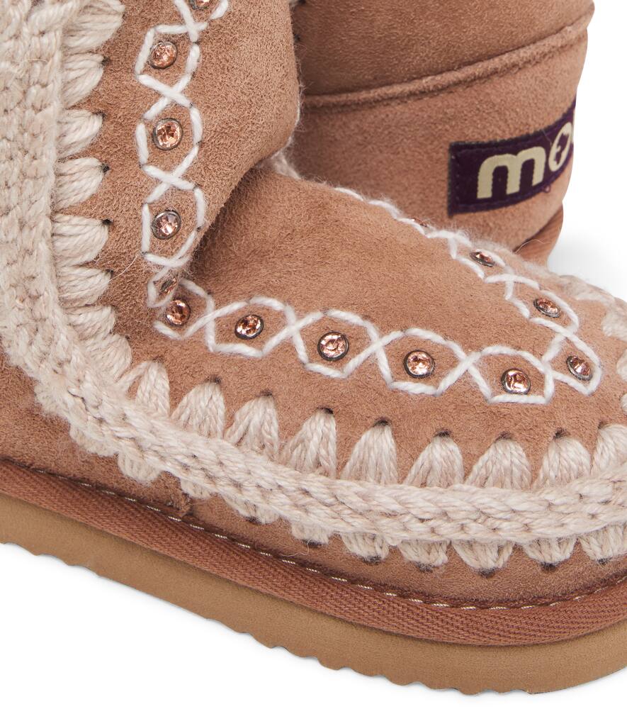 Вышитые замшевые ботинки на овчине Mou Kids, Pink Brown — фото 4