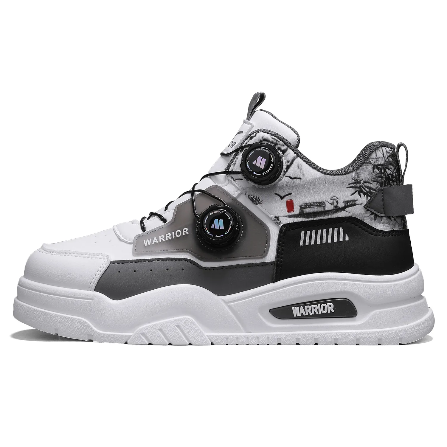 WARRIOR Кроссовки для скейтбординга мужские Mid top White Black/Beige Brown/Earth Yellow