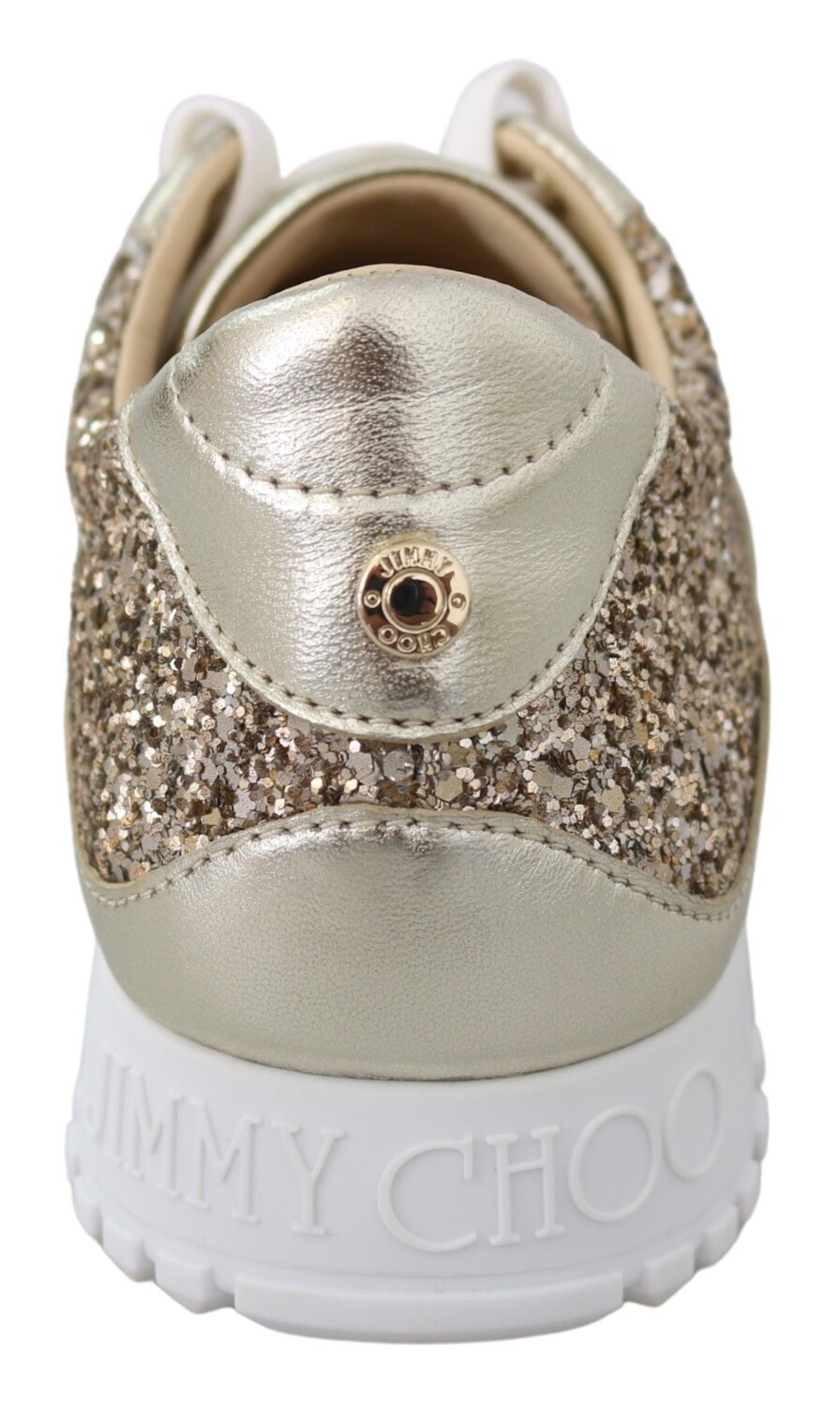 Jimmy Choo Античные кожаные женские кроссовки с блестками, золото — фото 2