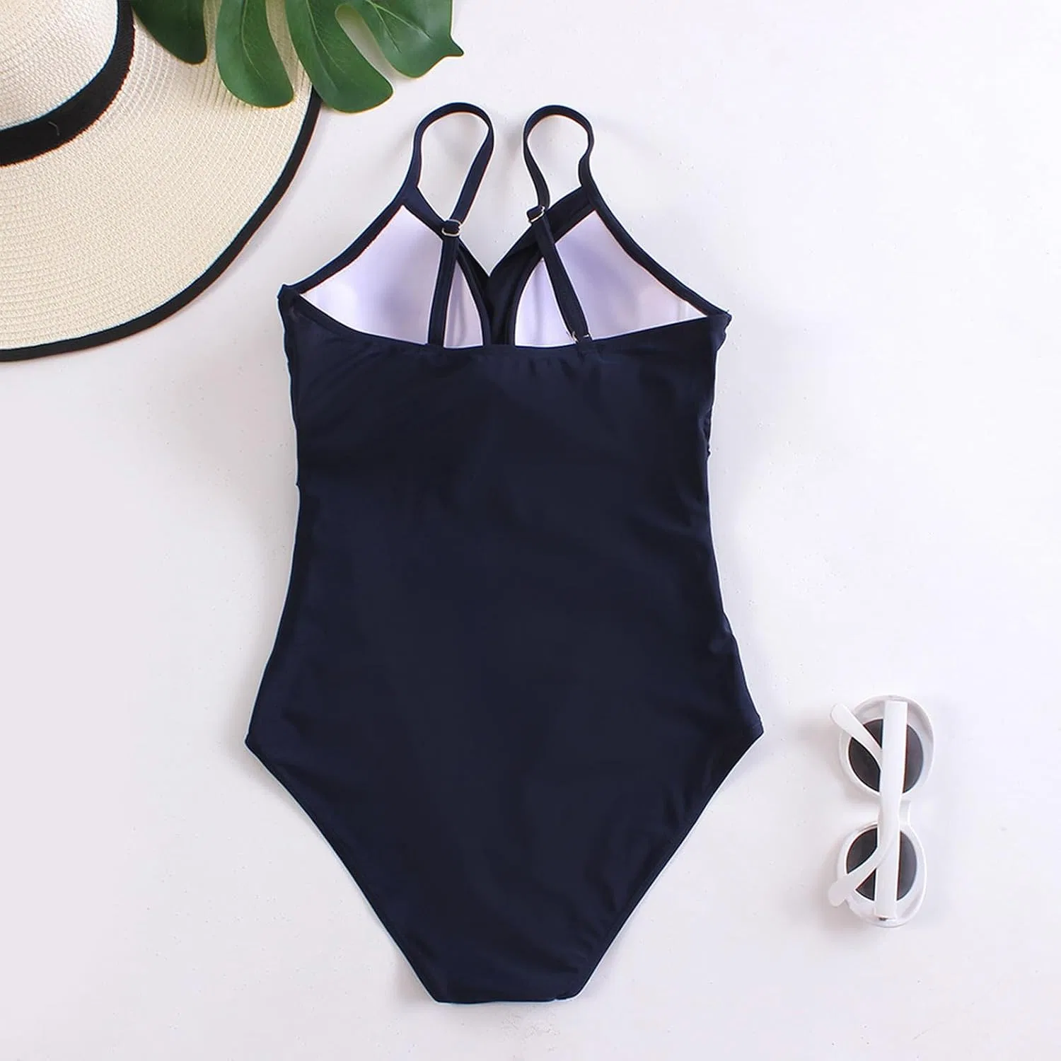 Женский цельнокроеный купальник с утяжкой живота ruched push up, Navy — фото 2