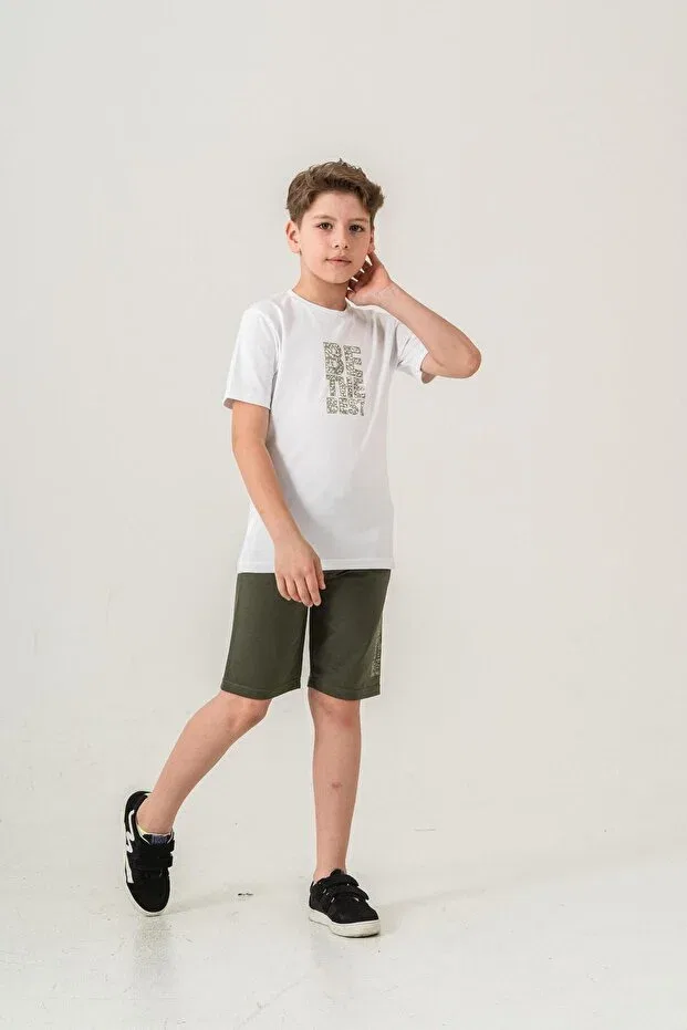 Детский комплект для мальчиков с принтом Be the Best Mışıl Kids, Khaki — фото 3