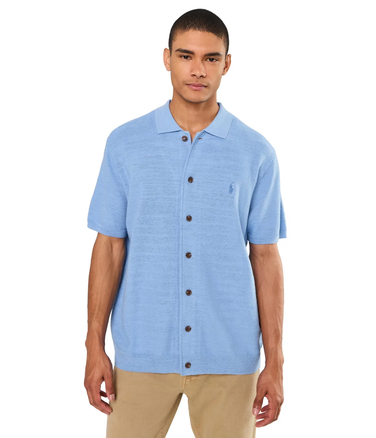 Кардиган с коротким рукавом из хлопка и льна Polo Ralph Lauren, Bristol Blue