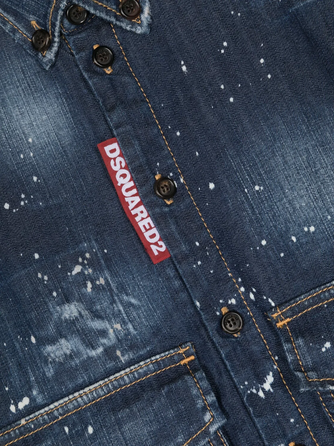 Рубашка из денима с брызгами краски DSQUARED2, синий — фото 3