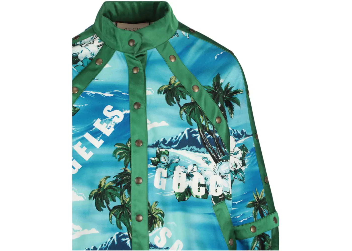 Женская куртка-бомбер с принтом Palm Tree Gucci, Light Blue — фото 3