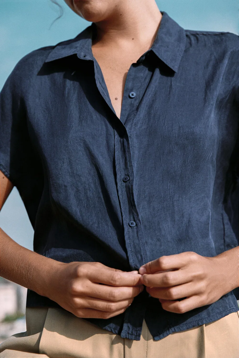 Свободная, развевающаяся рубашка ZARA, Navy blue — фото 3