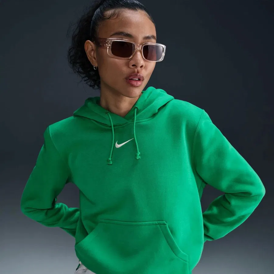 Женский свитшот с капюшоном и длинным рукавом Nike Phoenix Fleece Po Hoodie, Зеленый — фото 2