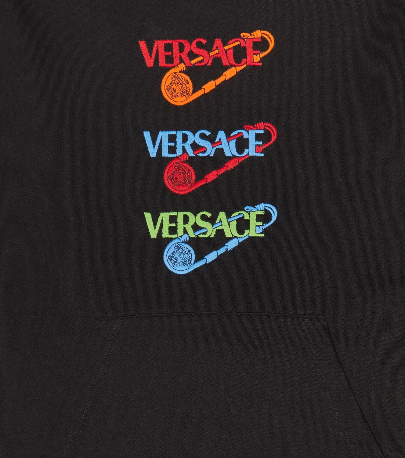 Худи хлопковое с вышивкой Versace Kids, черный — фото 3