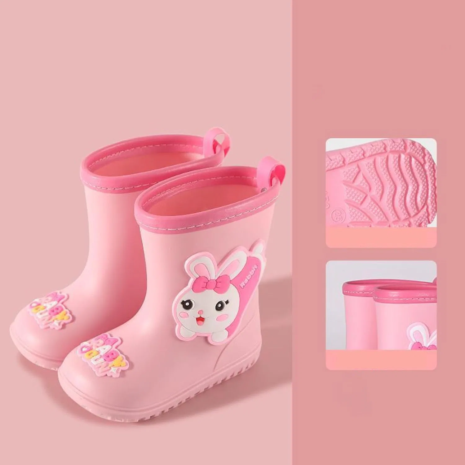 Детские сапоги резиновые с 3D-принтом для мальчиков и девочек, Pink — фото 2