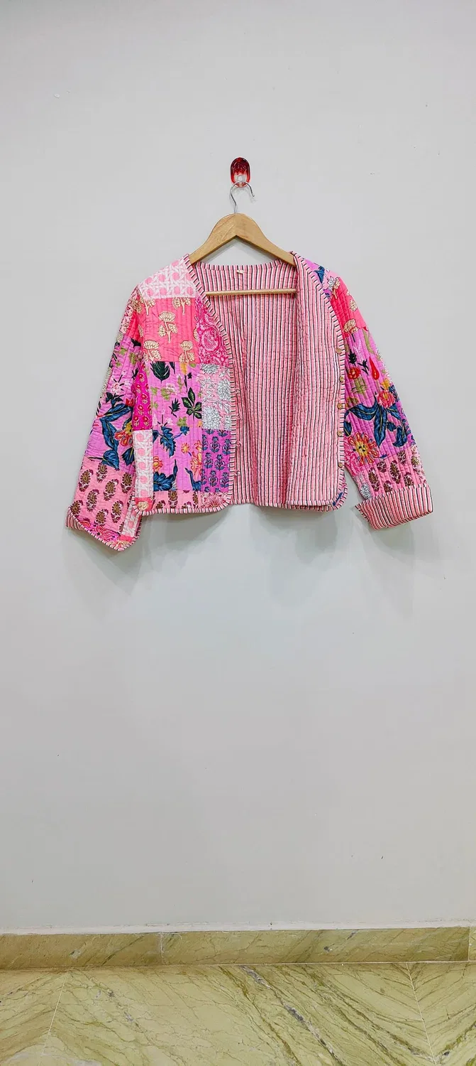 Женская зимняя куртка с подкладкой из флиса, с принтом, Warm Linen Jacket, pink — фото 2