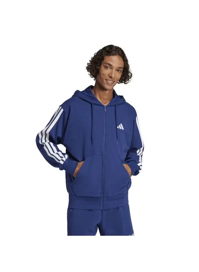 Худи на молнии с длинным рукавом Essentials three stripes Adidas, темно-синий