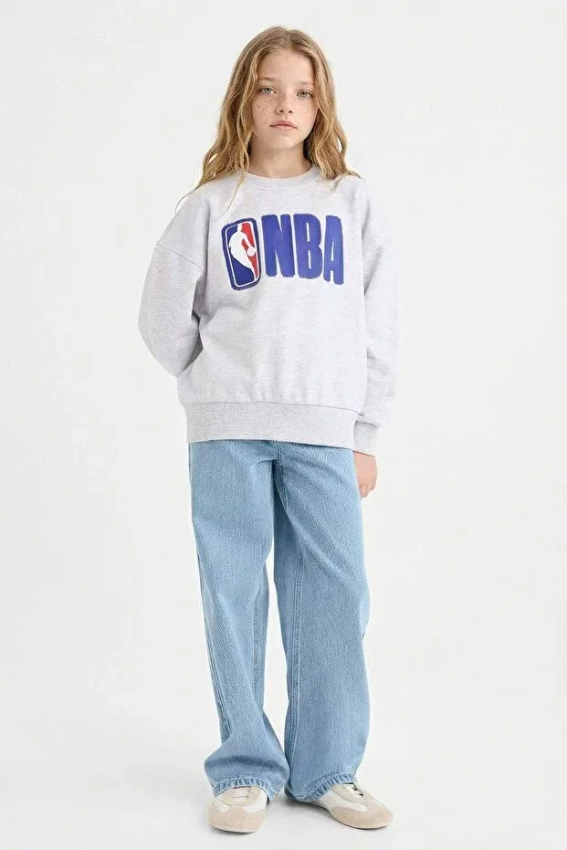 Детские свитшот для девочек оверсайз NBA Defacto, Gray-Gr400 — фото 2