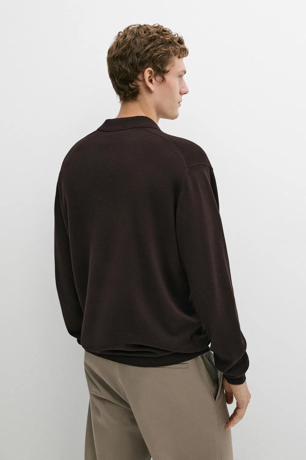 Свитер Massimo Dutti Polo Collar Knit, коричневый — фото 4