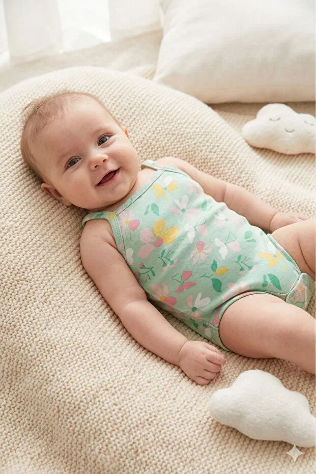 Детское боди для девочек с цветочным принтом For My Baby, Water Green