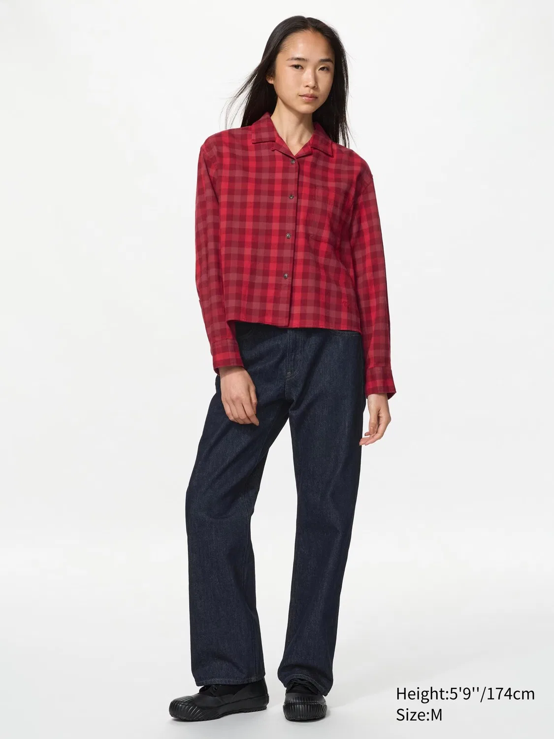 Рубашка фланелевая Uniqlo, свободный крой, в клетку, красный — фото 2