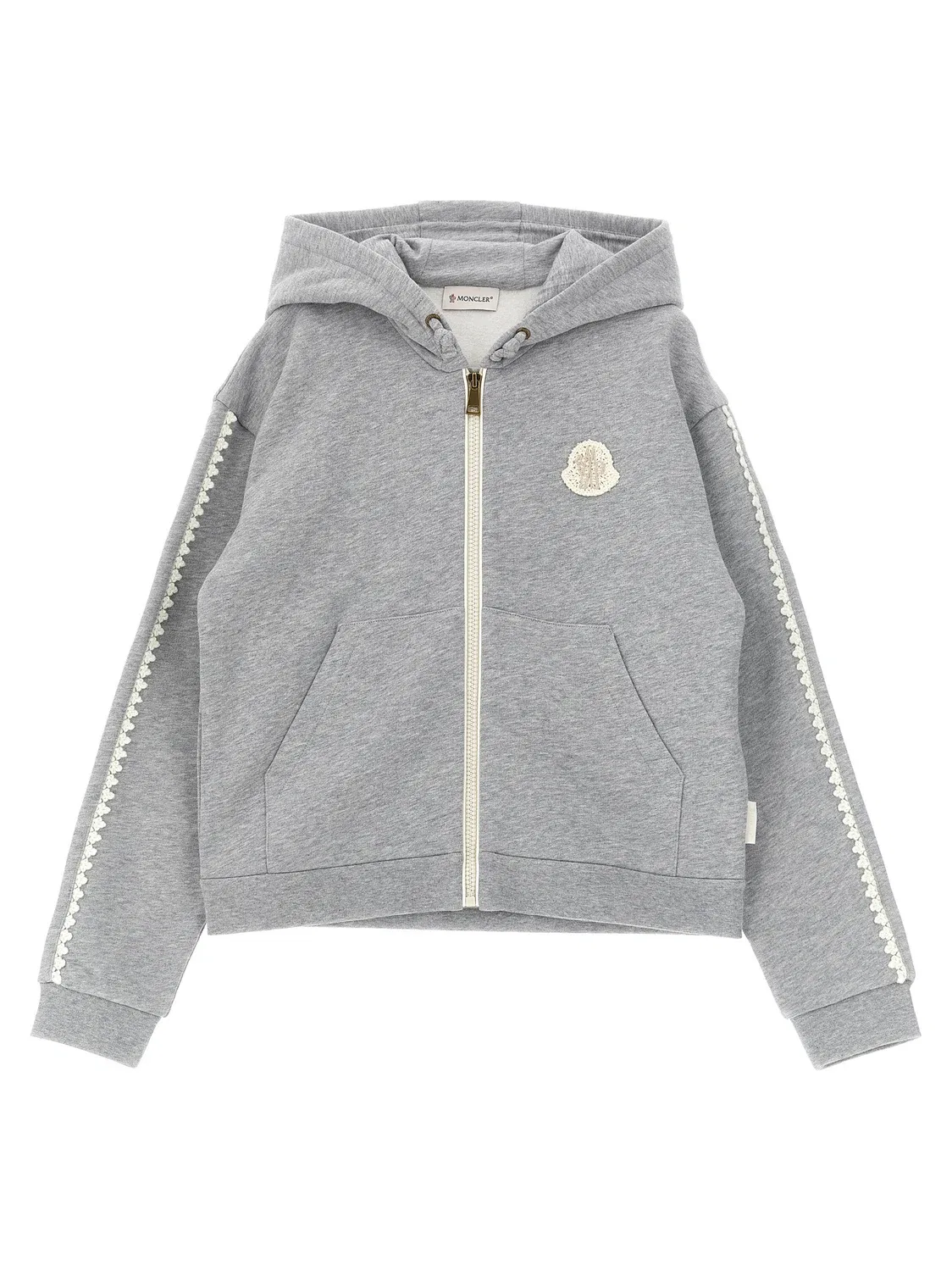 Худи с вязаными деталями крючком Moncler Enfant, серый