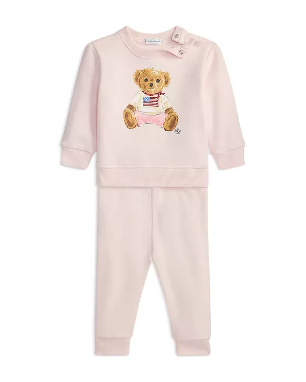 Детский комплект из флиса для девочек с принтом Polo Bear Ralph Lauren, розовый