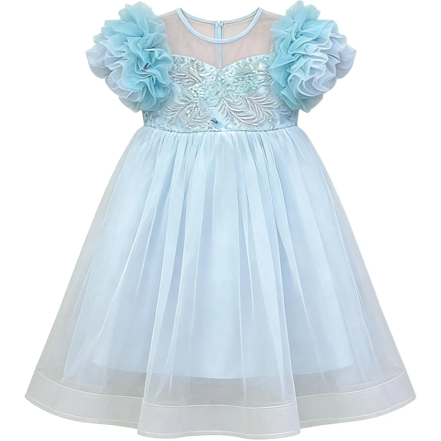 Детское платье для девочек с пышной юбкой и принтом, Kids Dresses Low Round Neck Moderate Mid Length, YALU — фото 3