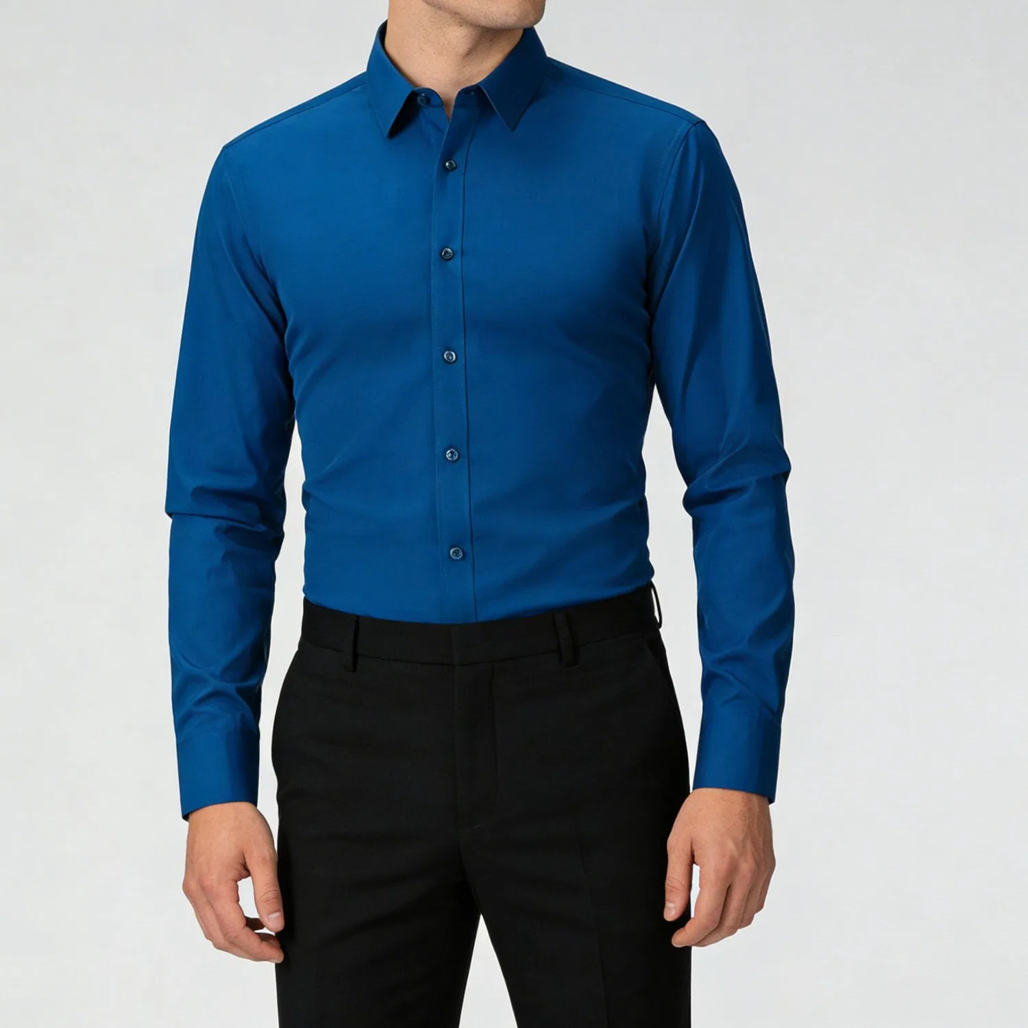 Мужская рубашка с длинным рукавом, современный slim fit, Dark Blue — фото 2
