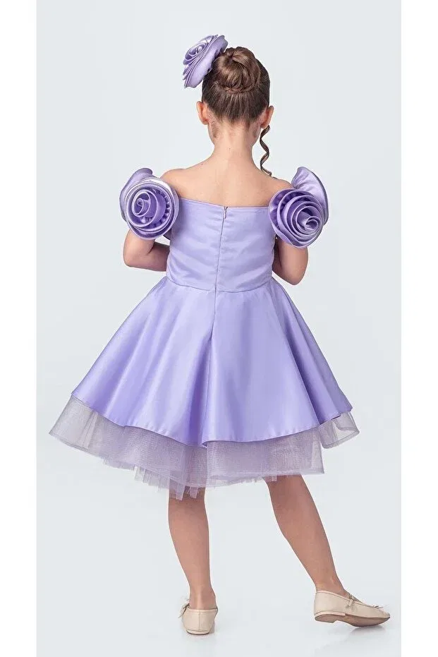 Детское платье для девочек из сатина Fanari Crepe Satin Gren Backing Girl Evening Dress M00735 Mnk Baby&Kids, Purple — фото 4