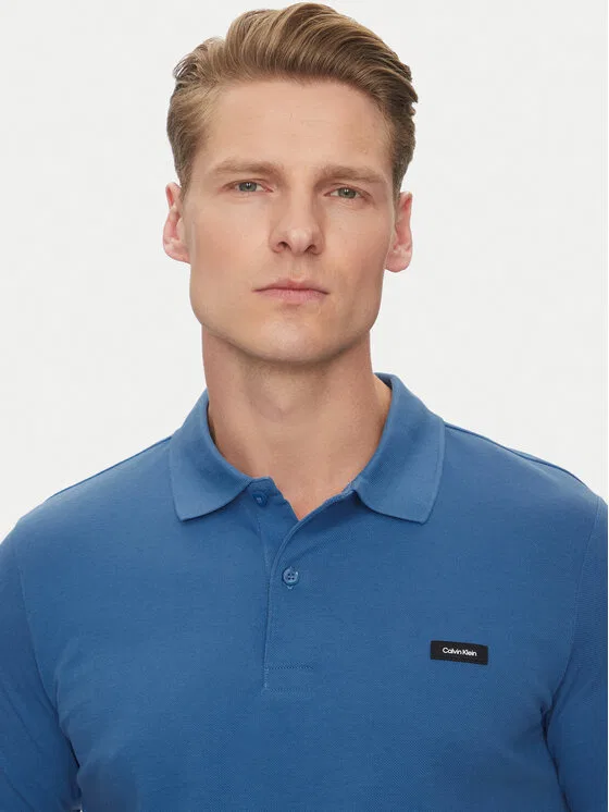 Поло slim fit Calvin Klein, синий — фото 4