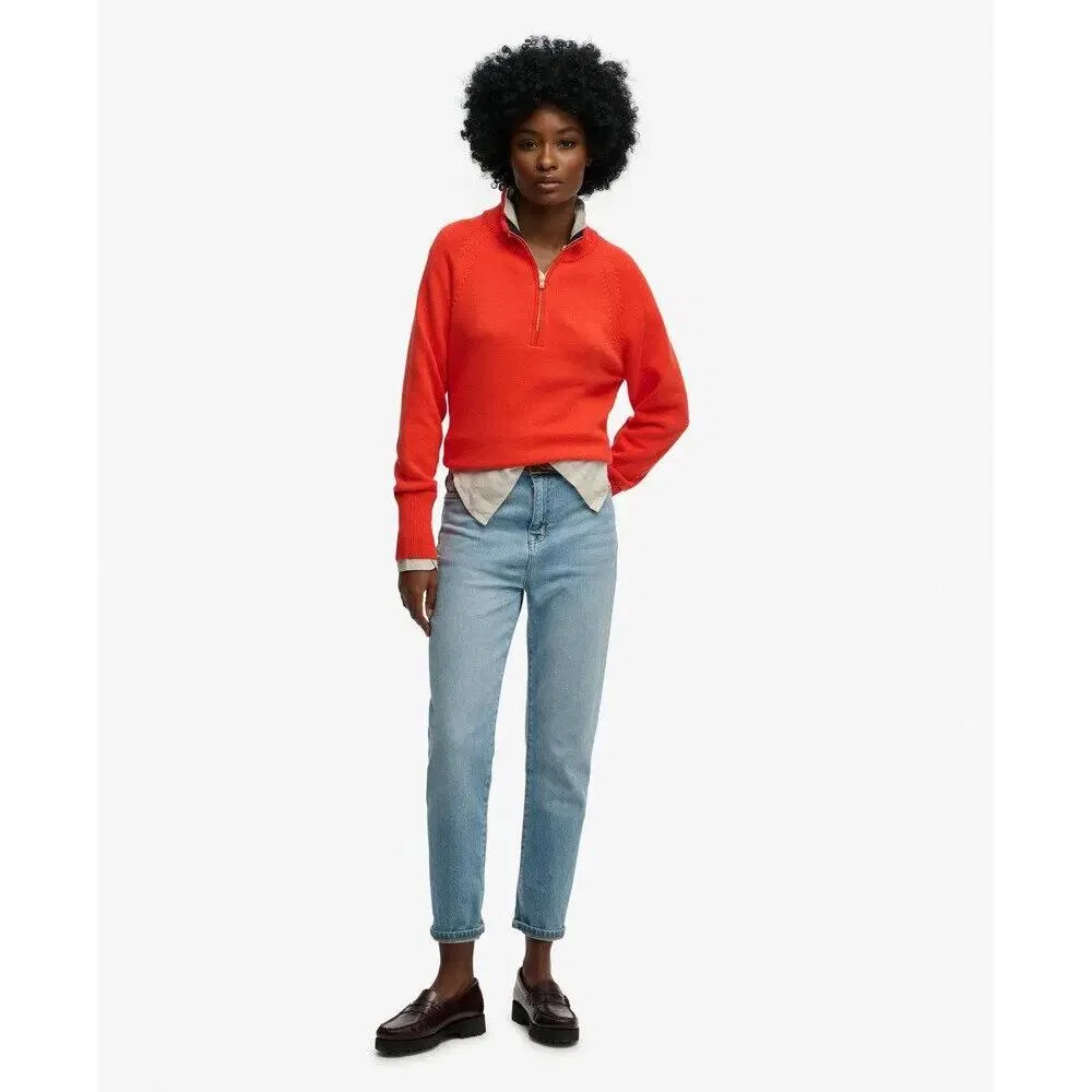 Женский хлопковый пуловер с полузастежкой Superdry Classique, Orange — фото 2