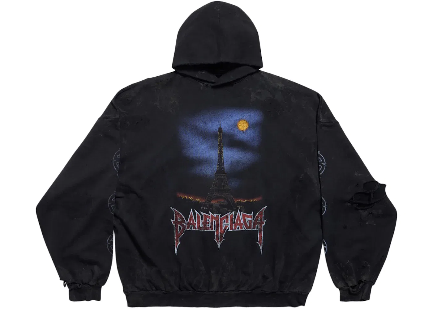 Унисекс худи оверсайз с эффектом потертости Paris Moon No Pocket Hoodie Oversized Balenciaga, Faded Black