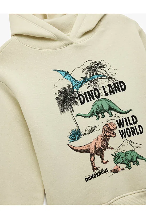 Детские свитшот для мальчиков с принтом Shardonlu Dinosaur Printed Long Sleeve Hooded Koton, Ecru — фото 3