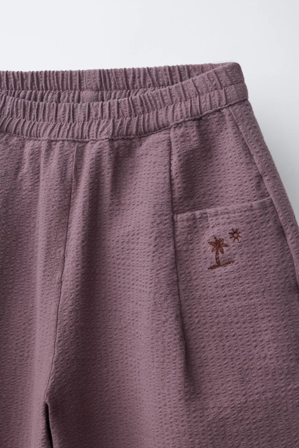 Вышитые брюки-саше свободного кроя из жатой ткани ZARA, Light Maroon — фото 3