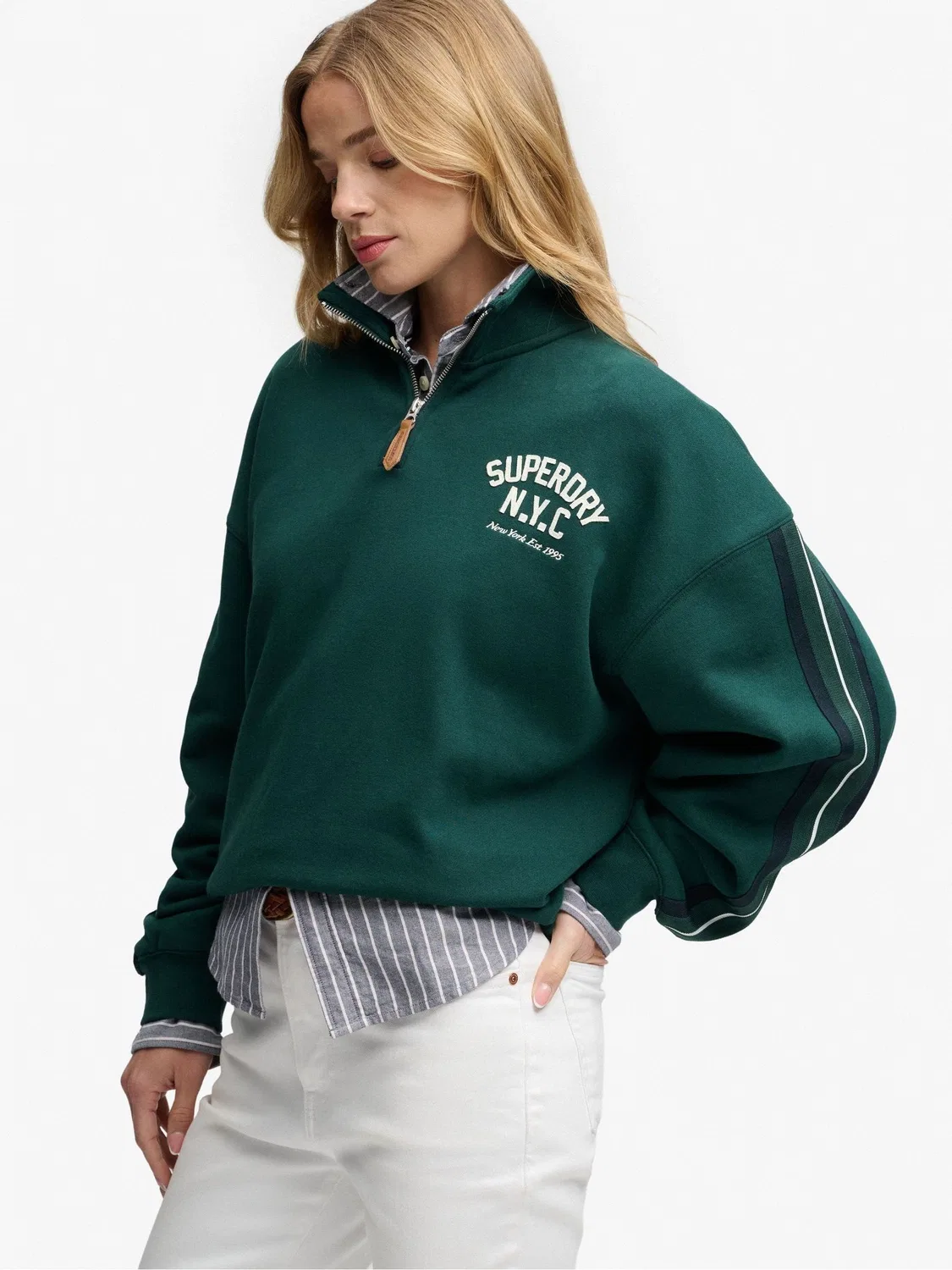 Свитер с половинной молнией, свободный крой Superdry, зеленый — фото 4