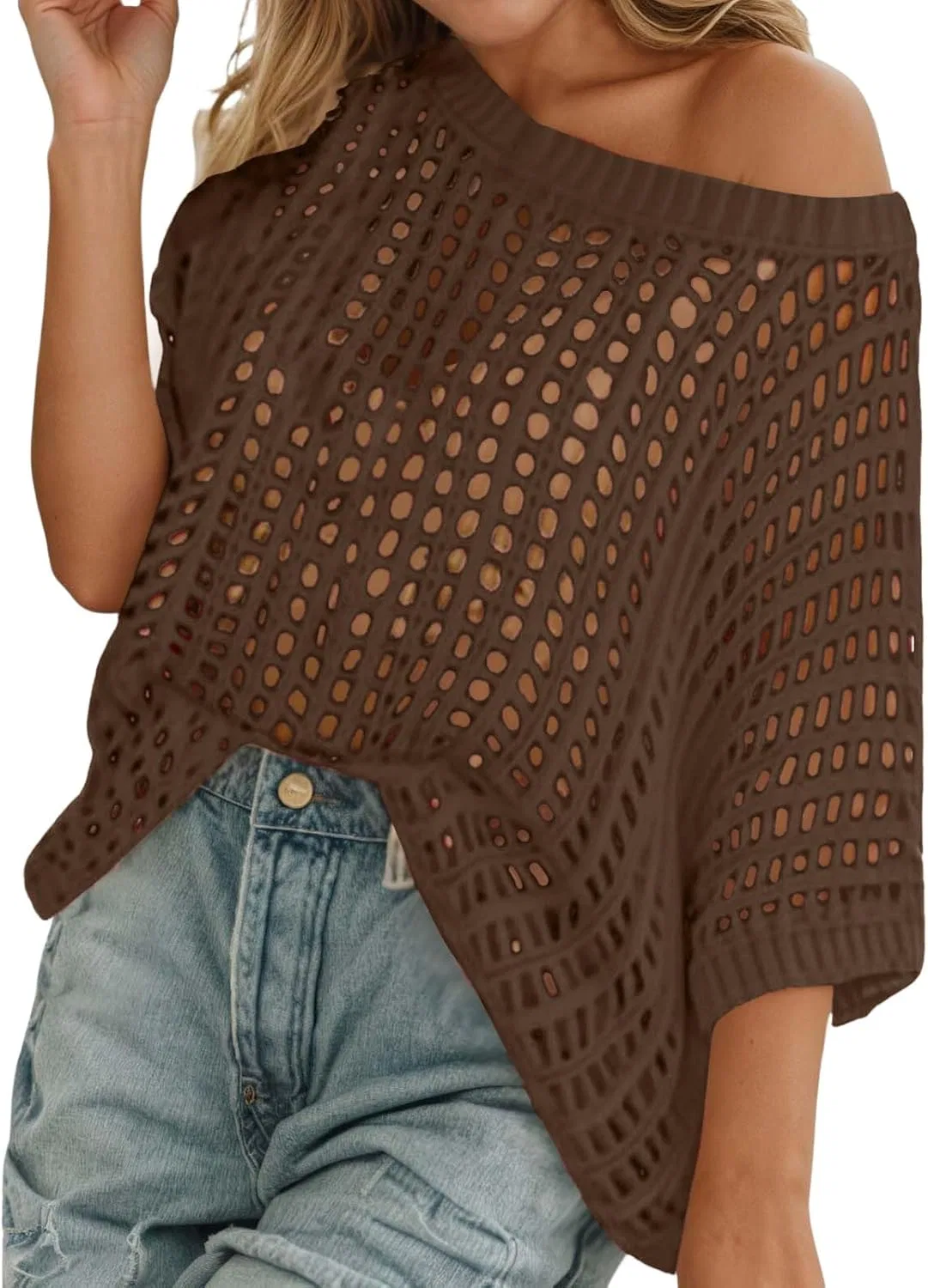 Женский пляжный кроп-топ с вырезами Crochet, Brown