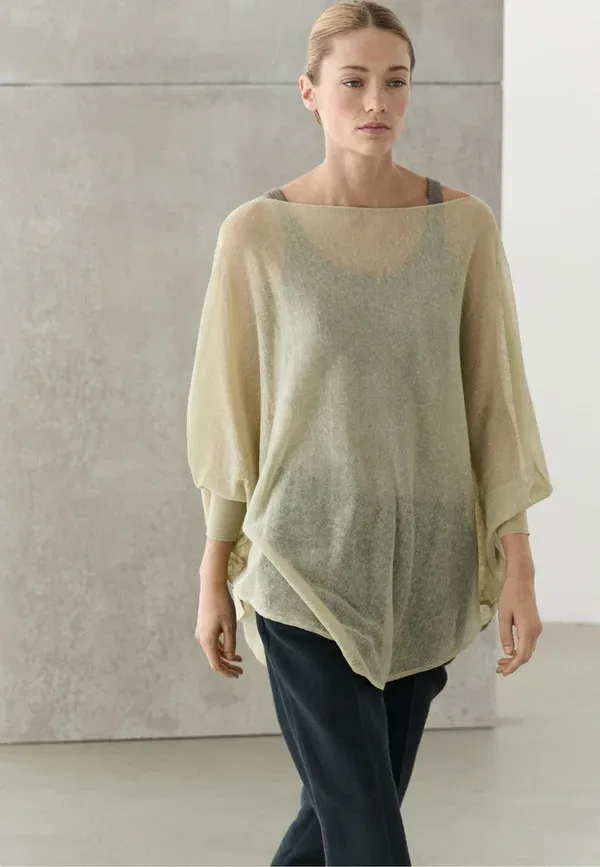 Джемпер из льна с полиамидом, модель Jumper, Massimo Dutti, Sand, песочный — фото 2