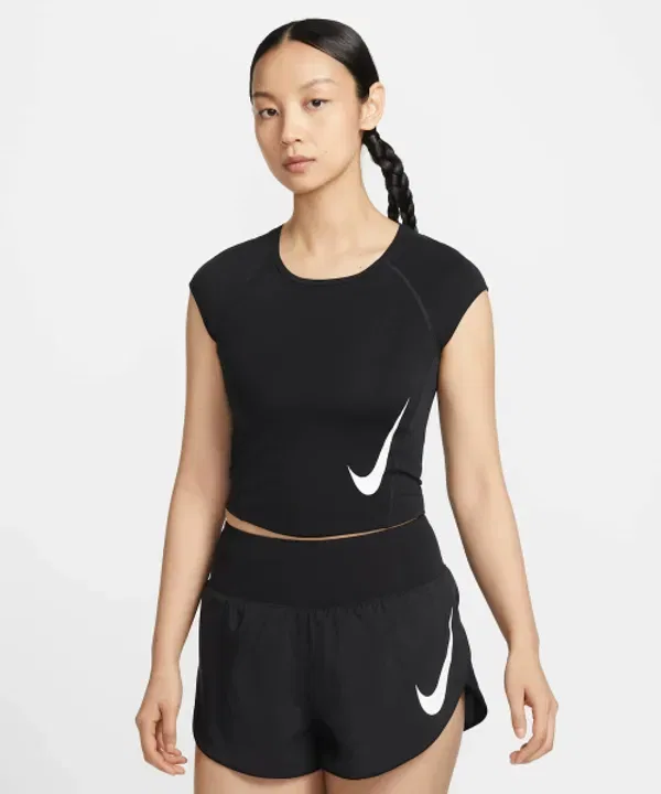 Футболка беговая Tempo Swoosh Dri-FIT, Nike, черный/белый